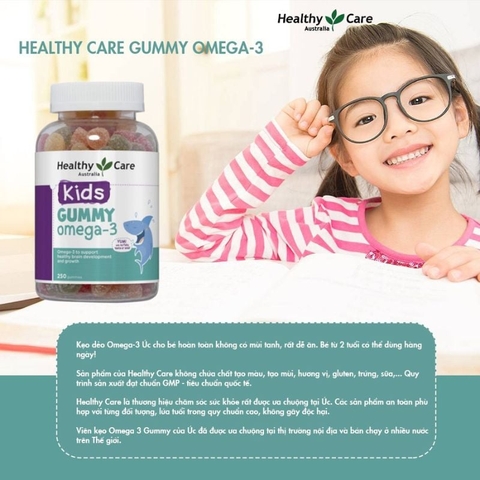 Kẹo dẻo bổ sung Omega-3 Gummy Healthy Care Úc, 250 viên