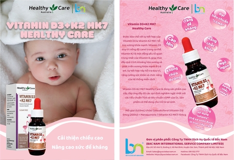 Vitamin D3 K2 MK7 Healthy Care 25ml cho trẻ sơ sinh