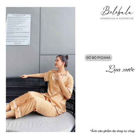 SP_50 Bộ đồ pijama BOLOBALA bộ ngủ pizama cộc tay quần dài chất lụa xước hoa hồng mềm mịn không xù