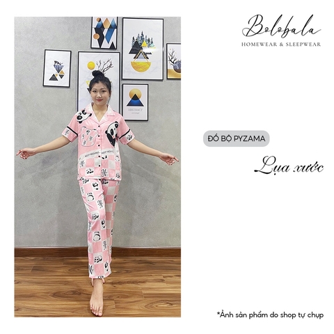 SP_49 Bộ đồ pijama BOLOBALA bộ ngủ pizama cộc tay quần dài chất lụa xước 3D 2CE mềm mịn không xù