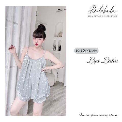 SP_44 Bộ đồ pijama BOLOBALA bộ ngủ pizama đùi áo dây chất lụa latin 2CE họa tiết dễ thương