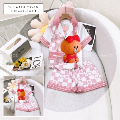 SP_39 Đồ bộ pijama BOLOBALA đùi lụa latin thiết kế mặc nhà họa tiết gấu Lotso