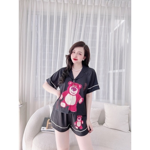 SP_30 Đồ bộ pijama BOLOBALA đùi croptop lụa xước hoạ tiết mới, trendy, cực hot gấu Totso