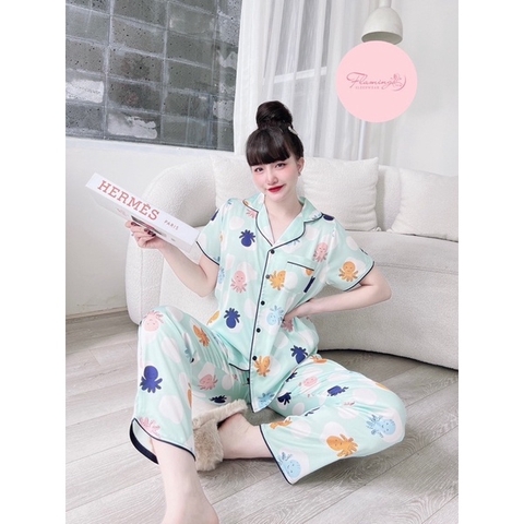 SP_41 Đồ bộ pijama BOLOBALA tay ngắn quần dài lụa latin màu sắc tươi trẻ, hoạ tiết cute