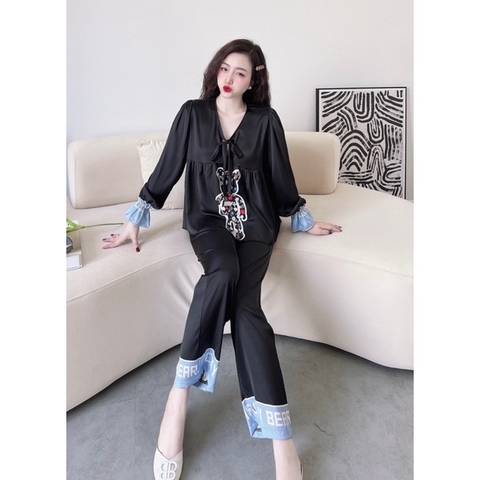 SP_16 Đồ bộ pijama BOLOBALA quần dài áo dài tay tiểu thư chất lụa latin mặc tôn dáng, dễ thương