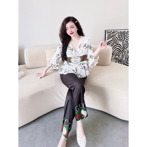 SP_15 Đồ bộ BOLOBALA quần dài áo tay lỡ phối bèo lụa latin phối màu cực sang