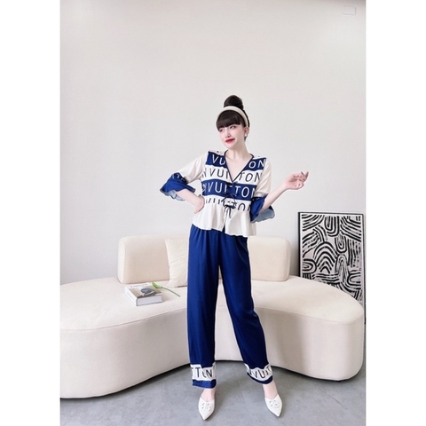 SP_18 Đồ bộ pijama BOLOBALA quần dài áo tay lỡ bèo 3 nơ xinh xắn lụa latin màu sắc hot trend, nhẹ nhàng