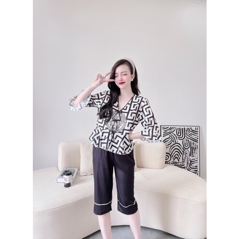 SP_10 Đồ bộ pijama BOLOBALA tay áo loe quần lửng, chất lụa latin xinh xắn, dễ thương