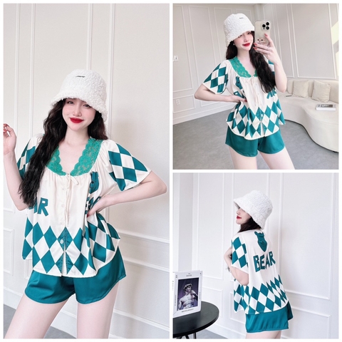 SP_61 Đồ bộ pijama BOLOBALA đùi chất lụa latin áo tay ngắn bèo ren cột nơ quần dài cực dễ thương