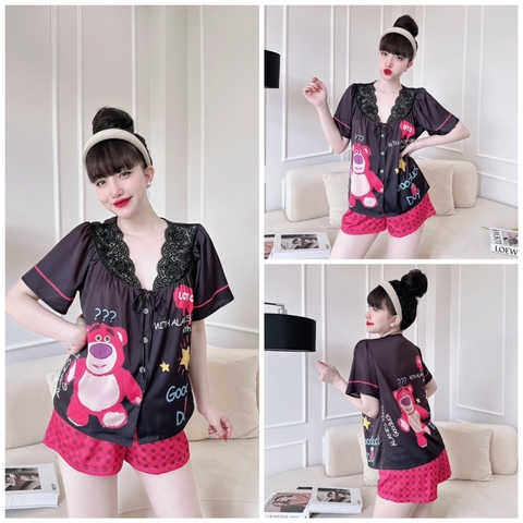 SP_66 Đồ bộ pijama BOLOBALA đùi tay ngắn bèo ren chất lụa latin hoạ tiết hoạt hình trẻ trung, năng động