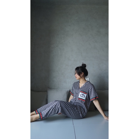 SP_60 Đồ bộ pijama BOLOBALA tay ngắn quần dài chất lụa xước hoạ tiết lập thể sang trọng
