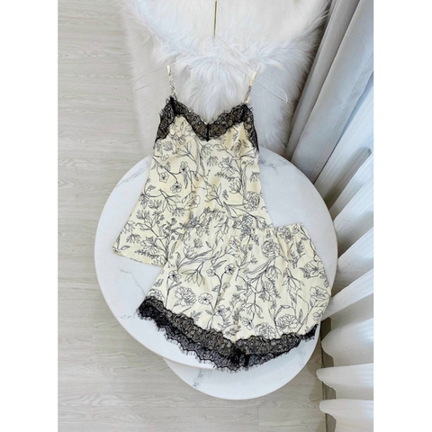 QC_01 Đồ bộ pijama BOLOBALA áo dây quần đùi phối ren hàng QCCC hàng đẹp