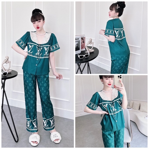 SP_75 Đồ bộ pijama BOLOBALA áo cổ ren cột nơ, quần dài lụa xước nhiều hoạ tiết rất hot