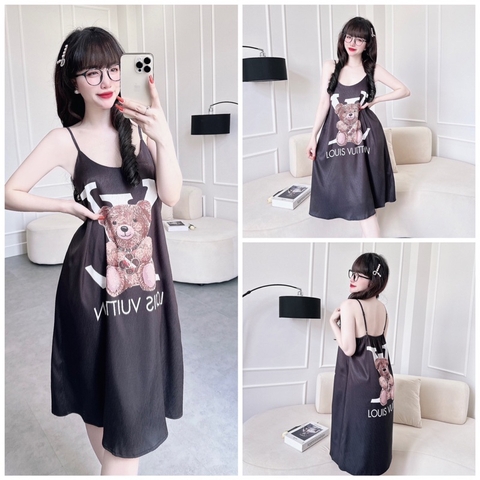 SP_87 Đầm ngủ BOLOBALA 2 dây dáng dài chất lụa xước phần ngực may 2 lớp siêu thoải mái