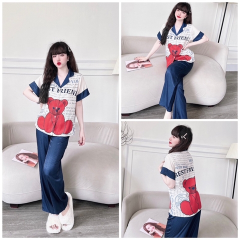 SP_101 Đồ bộ pijama BOLOBALA quần dài áo tay ngắn form truyền thống dễ mặc, chất lụa xước phối nhiều hoạ tiết xinh