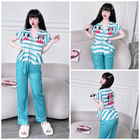 SP_102 Đồ bộ pijama BOLOBALA mặc nhà thiết kế tay áo cánh tiên 3 nơ lụa latin quần dài đa dạng mẫu mã