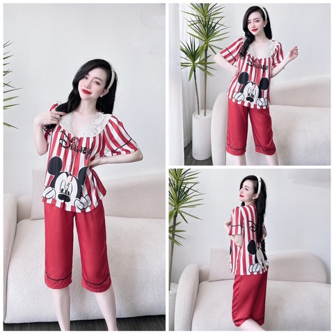 SP_105 Đồ bộ pijama BOLOBALA mặc nhà quần lửng áo tay ngắn phối ren cột nơ chất lụa latin nhiều màu sắc đẹp mắt