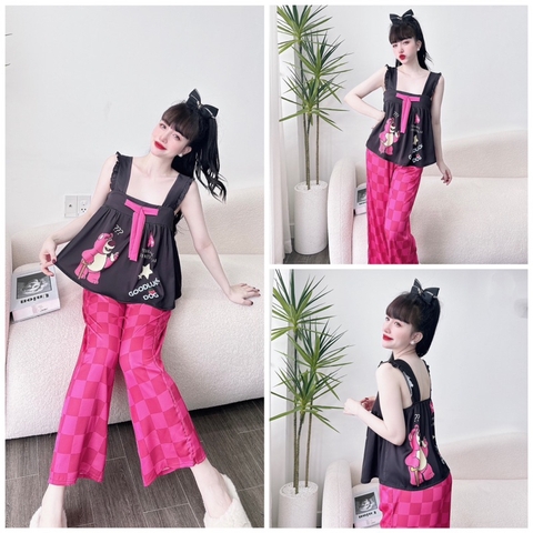 SP_106 Đồ bộ pijama BOLOBALA mặc nhà quần dài áo dây bảng to chất lụa latin mẫu mới nhất