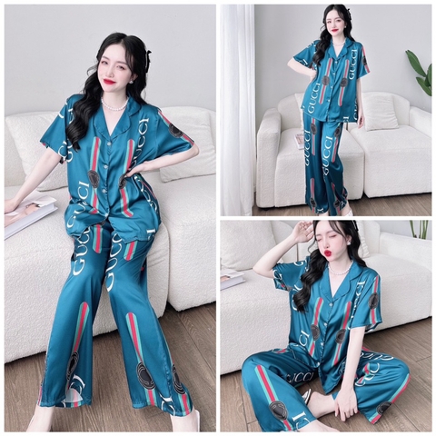 SP_122 [Size XL] Đồ bộ pijama BOLOBALA mặc nhà quần dài áo tay ngắn chất lụa latin hoạ tiết cực sang chảnh