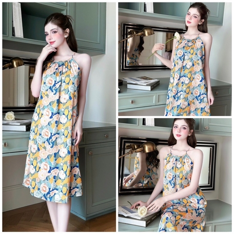 SP_136 Đầm yếm BOLOBALA mặc nhà chất lụa latin màu cực hot, thoải mái tôn dáng