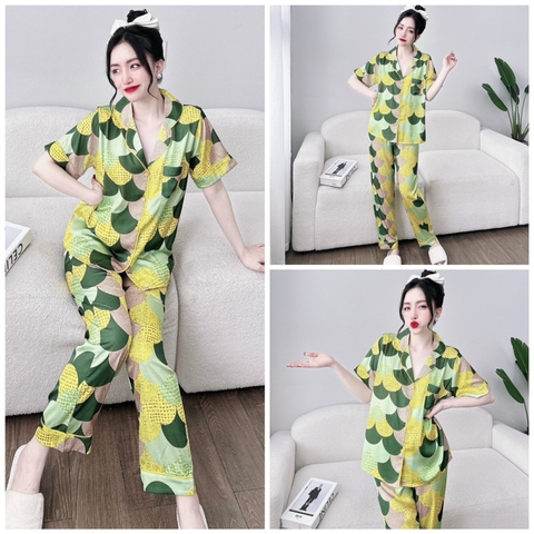 SP_137 Đồ bộ pijama BOLOBALA mặc nhà quần dài áo tay ngắn chất lụa latin xịn, hàng cao cấp hoạ tiết lập thể