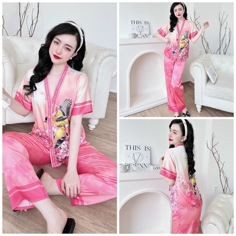 Đồ bộ Pijama nữ mặc nhà lụa latin quần dài áo tay ngắn cổ Y SP_148 mẫu mới hot BOLOBALA