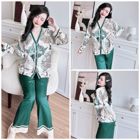 SP_153 Đồ bộ pijama BOLOBALA mặc nhà quần dài áo tay dài chất lụa latin cổ Y mẫu mới cực sang