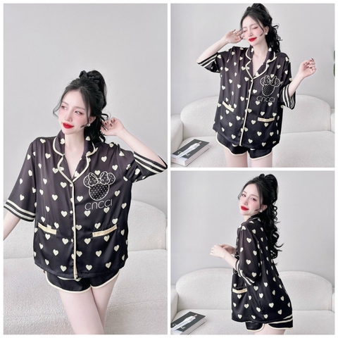 SP_155 [Size XL] Đồ bộ pijama BOLOBALA mặc nhà quần đùi áo tay ngắn form cánh dơi chất lụa latin mẫu mới nhất