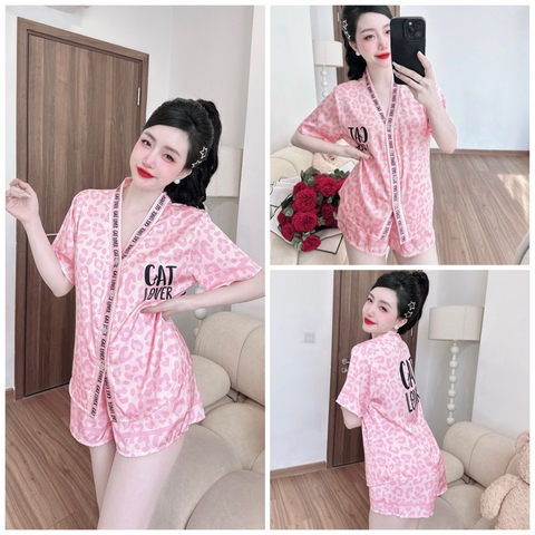 SP_154 Đồ bộ pijama BOLOBALA mặc nhà quần đùi áo tay ngắn chất lụa latin cổ Y bảng màu mới đa dạng