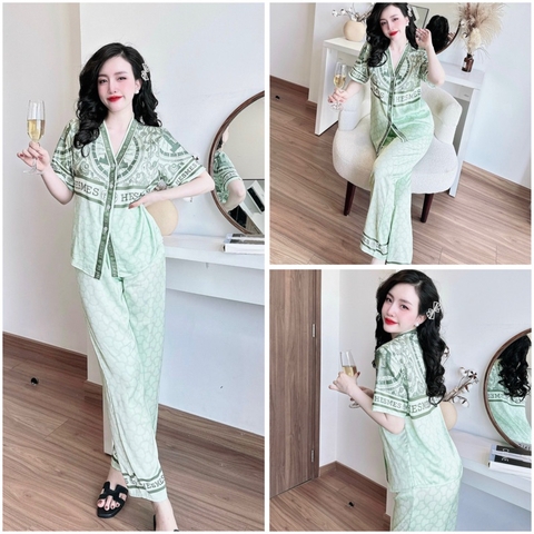 SP_135 Đồ bộ pijama BOLOBALA mặc nhà quần dài áo cổ Y chất lụa latin cực đẹp, lụa cao cấp