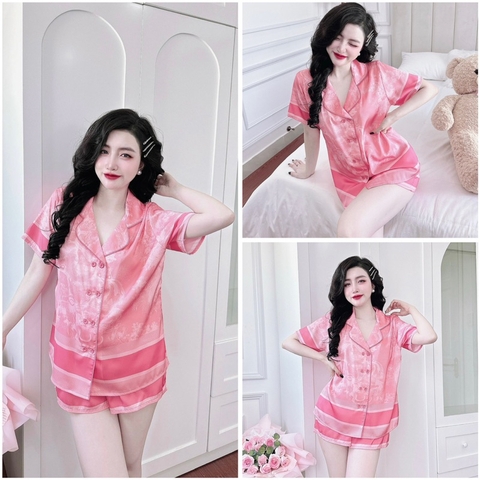 SP_187 Đồ bộ pijama BOLOBALA nữ mặc nhà quần đùi áo tay ngắn cổ Vest hai hàng nút chất lụa latin hàng siêu xịn