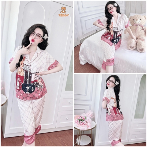 SP_189 Đồ bộ pijama BOLOBALA nữ mặc nhà quần lửng áo tay ngắn hàng Teddy chất lụa latin xịn, đẹp, mát