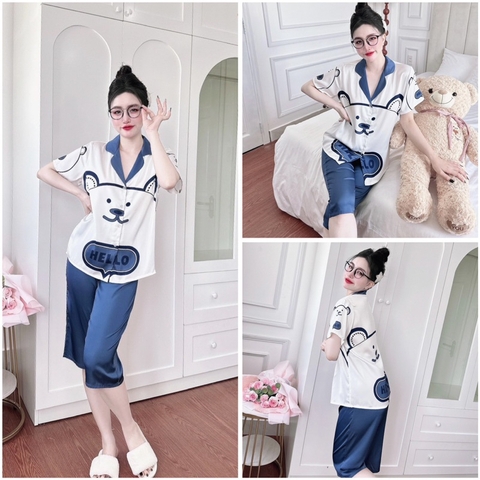 SP_192 Đồ bộ pijama BOLOBALA nữ mặc nhà quần lửng áo tay ngắn hàng Teddy chất lụa latin hoạ tiết cute