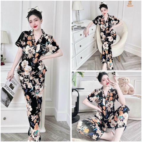 Đồ bộ pijama BOLOBALA nữ mặc nhà SP_196 quần dài áo tay ngắn hàng Teddy chất lụa mango hoạ tiết hoa nhí, hoa văn sắc nét