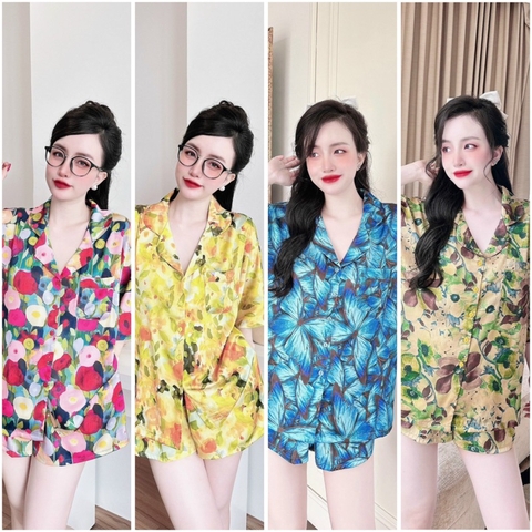 SP_203 Đồ bộ pijama BOLOBALA nữ mặc nhà quần đùi áo tay ngắn chất lụa latin Lady phom cánh dơi siêu xinh
