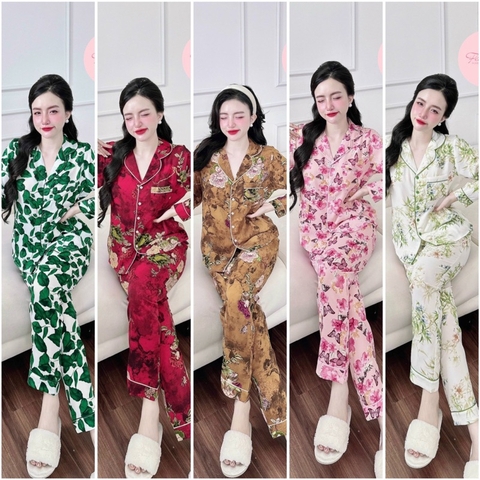SP_205 Đồ bộ pijama BOLOBALA nữ mặc nhà quần dài áo tay ngắn chất lụa mango Flamingo cực sang