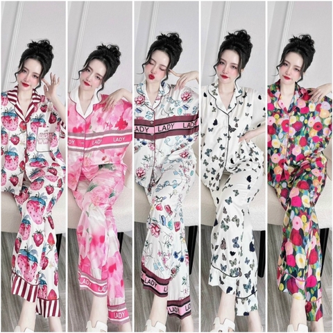 SP_210 Đồ bộ pijama BOLOBALA nữ mặc nhà quần dài áo cánh dơi tay ngắn Lady chất lụa latin cao cấp, mẫu mới