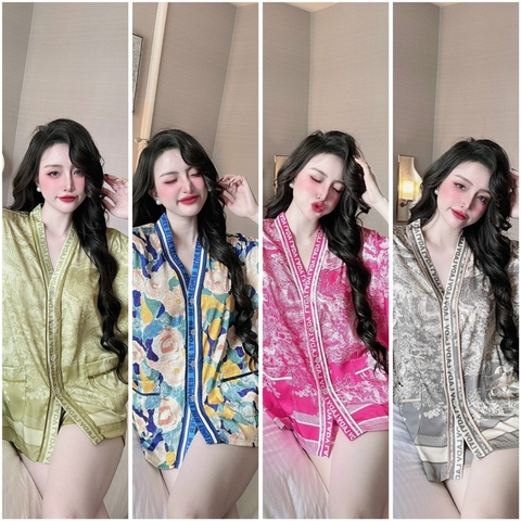 Đồ bộ pijama BOLOBALA nữ mặc nhà SP_211 quần đùi áo cánh dơi tay ngắn cổ Y Lady chất lụa latin cao cấp, sang xịn