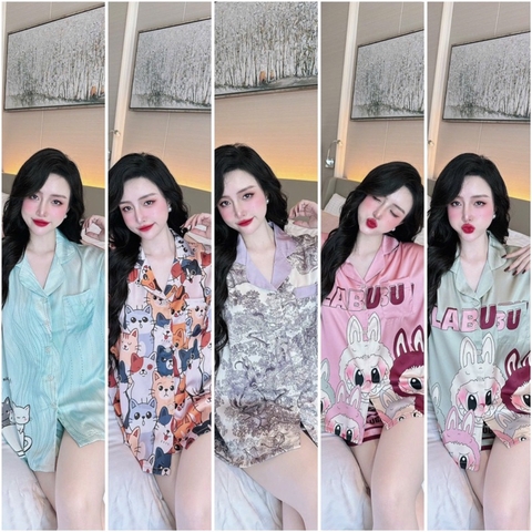 SP_213 Đồ bộ pijama BOLOBALA nữ mặc nhà quần đùi áo cánh dơi tay ngắn Lady chất lụa latin cao cấp, hoạ tiết hot trend