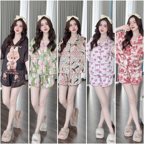 SP_215 Đồ bộ pijama BOLOBALA nữ mặc nhà quần đùi áo tay ngắn chất lụa latin Lady phom cánh dơi siêu hot