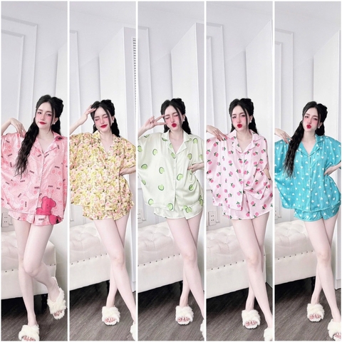 SP_217 Đồ bộ pijama BOLOBALA nữ mặc nhà quần đùi áo tay ngắn phom cánh dơi chất lụa latin hoạ tiết dễ thương, nhẹ nhàng