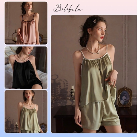 Đồ bộ BOLOBALA nữ mặc nhà SP_239 quần đùi áo hai dây chất lụa tằm QUẢNG CHÂU