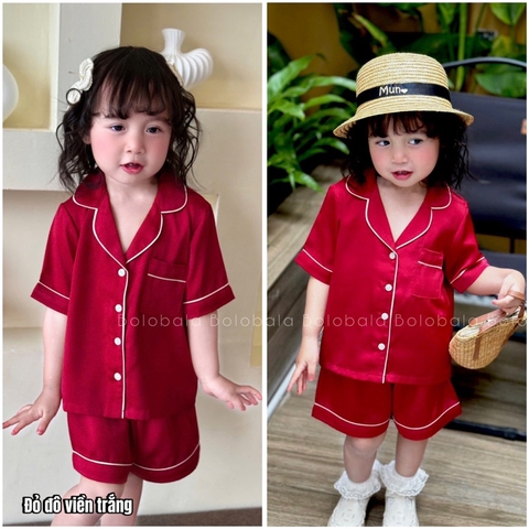 Bộ pijama Bolobala cho bé gái, bé trai mặc nhà lụa cao cấp quần đùi áo tay ngắn SP_242 màu trơn, hàng xịn, may đẹp