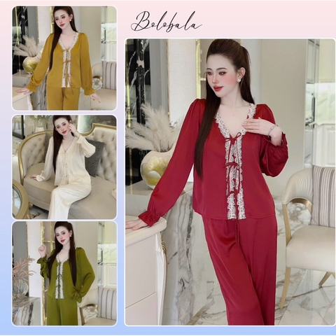 Đồ bộ pijama nữ tiểu thư Bolobala, bộ ngủ lụa mặc nhà SP_245 quần dài áo tay dài hàng Lady phối ren mềm điệu đà, nữ tính