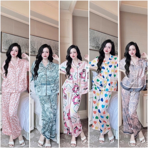 SP_223 Đồ bộ pijama BOLOBALA nữ mặc nhà quần dài áo tay ngắn phom cánh dơi chất lụa latin phối hoạ tiết