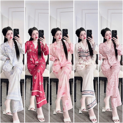 SP_227 Đồ bộ pijama BOLOBALA nữ mặc nhà quần dài áo tay dài phom truyền thống chất lụa vân ẩn cao cấp