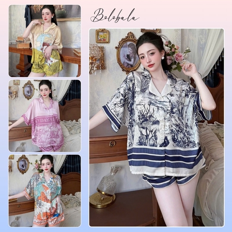 Bộ pijama nữ lụa latin Bolobala, đồ bộ mặc nhà lụa cộc áo tay ngắn SP_228 Lady form cánh dơi siêu sang