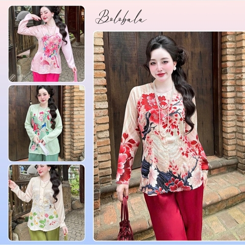 BỘ ÁO BÀ BA TRUYỀN THỐNG GẤM SP_238 HÀNG BUNNY HOẠ TIẾT MÀU SẮC RỰC RỠ