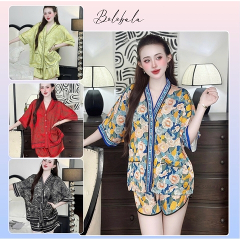 Đồ bộ pijama BOLOBALA nữ mặc nhà SP_252 quần đùi áo tay ngắn cổ Y hàng Lady chất lụa latin mẫu hot mới