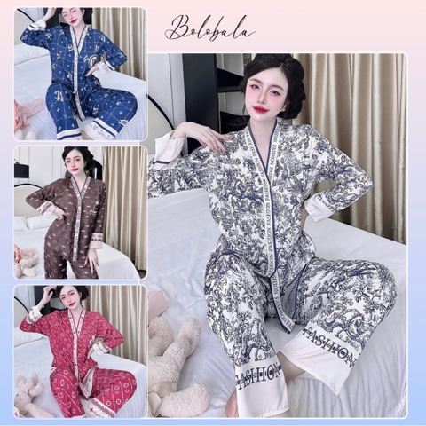 Đồ bộ pijama BOLOBALA mặc nhà SP_259 quần dài áo tay dài chất lụa latin thiết kết cổ Y sang trọng